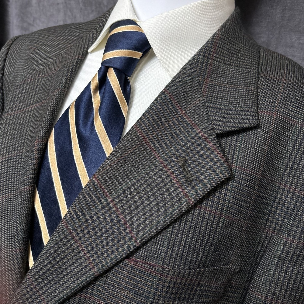 J Riggings Sport Coat 40R Brown Red Check Plaid‎ Wool Blazer Jacket Classic